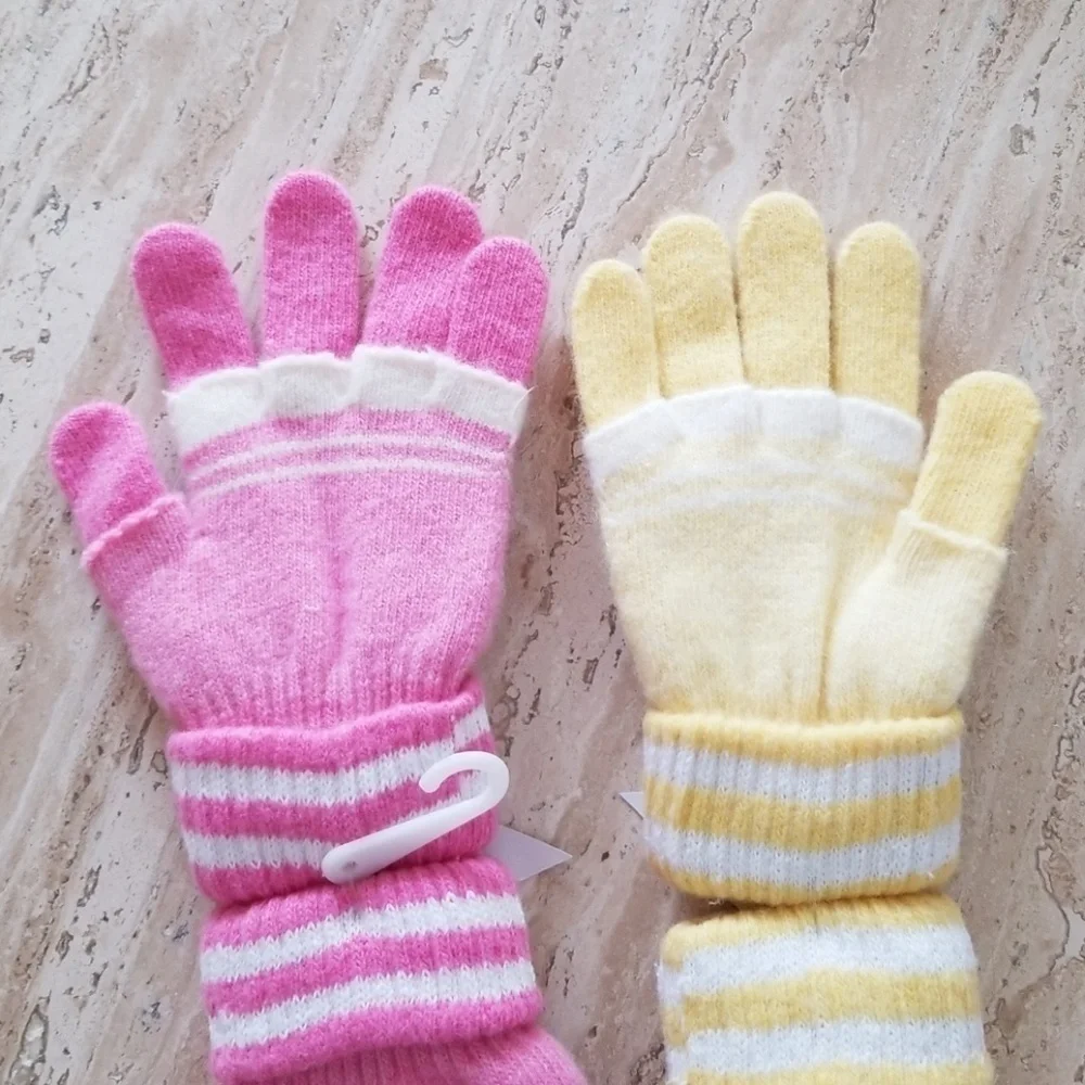Set of 3 New Multicolor Double Layered 2 in 1 Wool Blend Cozy Warm Gloves